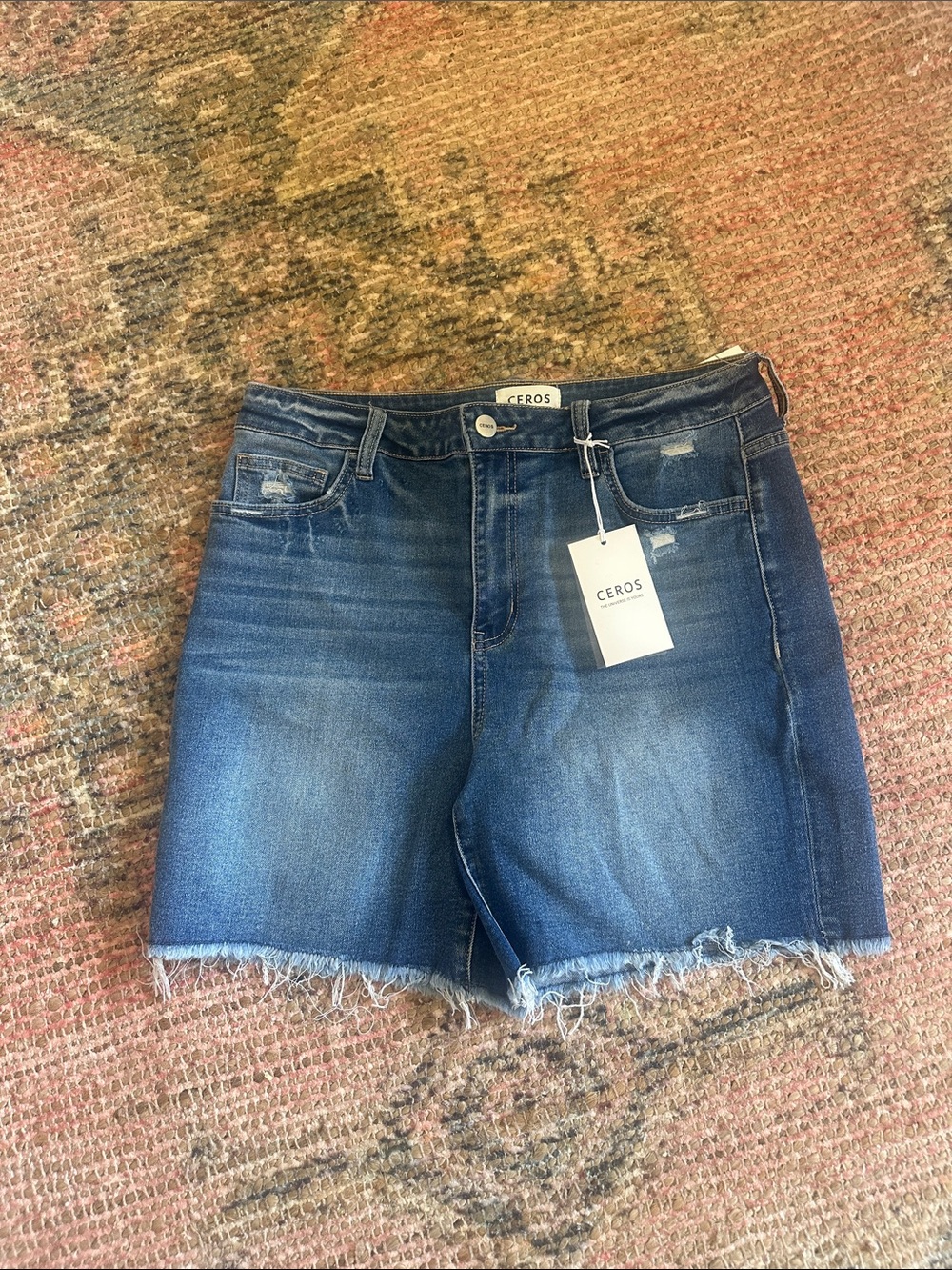 CEROS Women's Dark Blue Distressed Denim Cutoff Shorts